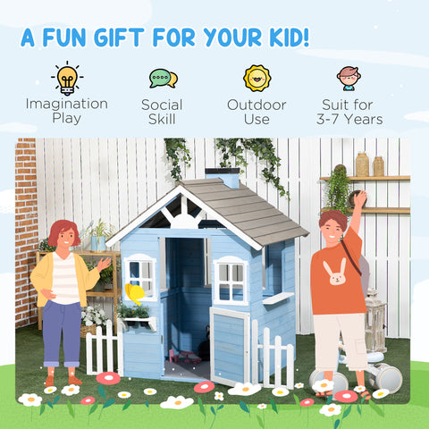 Outdoor Wooden Playhouse with Service Stations and Flower Pot Holders