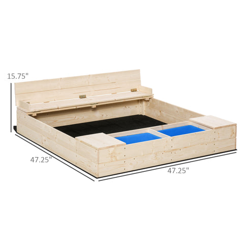 Kids Wooden Sandbox with Foldable Bench and Cover