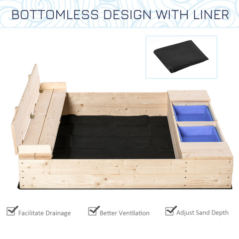 Kids Wooden Sandbox with Foldable Bench and Cover