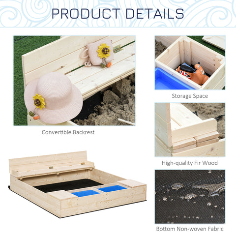 Kids Wooden Sandbox with Foldable Bench and Cover