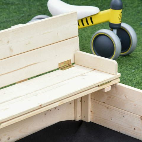 Kids Wooden Sandbox with Foldable Bench and Cover