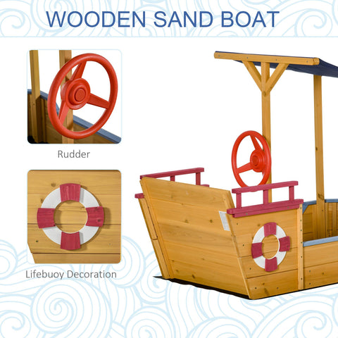 Kids Wooden Sandbox with Canopy Bench Seat and Storage