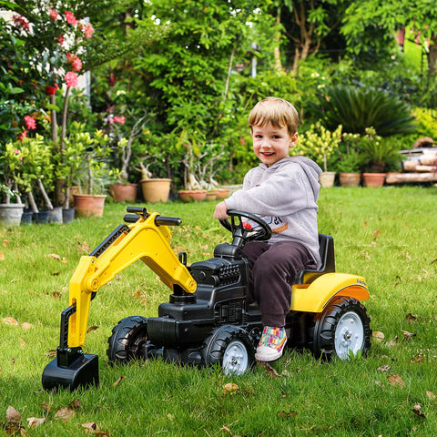 Kids Ride-On Excavator Pedal Digger Construction Truck with Horn