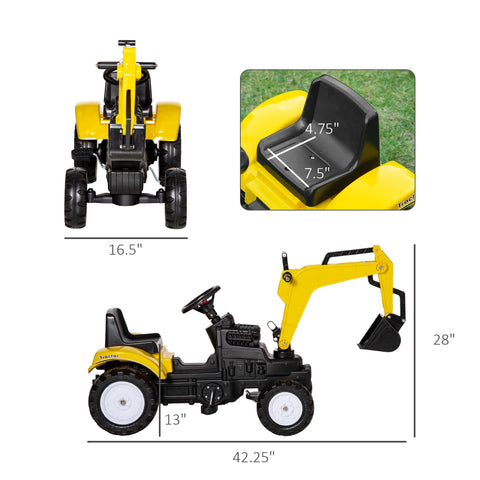Kids Ride-On Excavator Pedal Digger Construction Truck with Horn