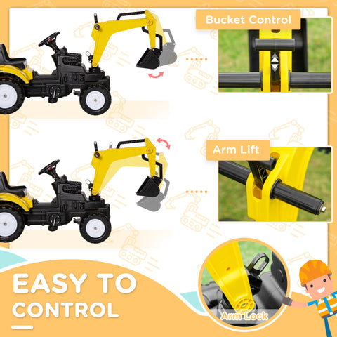 Kids Ride-On Excavator Pedal Digger Construction Truck with Horn
