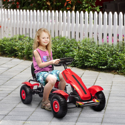 Kids Pedal Go Kart with Adjustable Seat and Rubber Wheels