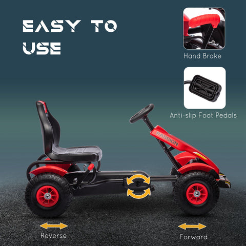 Kids Pedal Go Kart with Adjustable Seat and Rubber Wheels