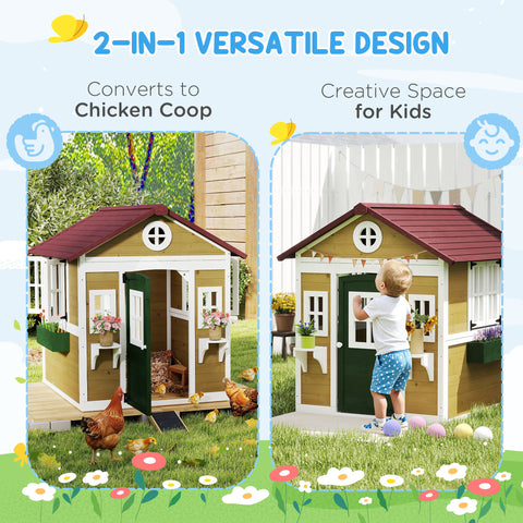 Outdoor Wooden Playhouse with Planter Pots and Boxes