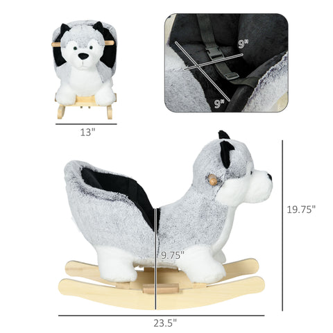 Toddler Rocking Chair Husky-Themed Rocking Animal with Wooden Base