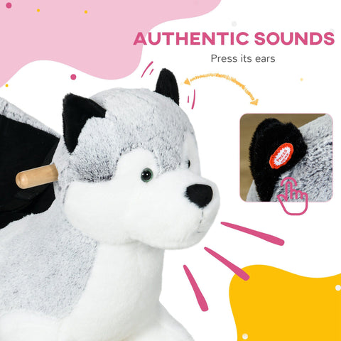 Toddler Rocking Chair Husky-Themed Rocking Animal with Wooden Base