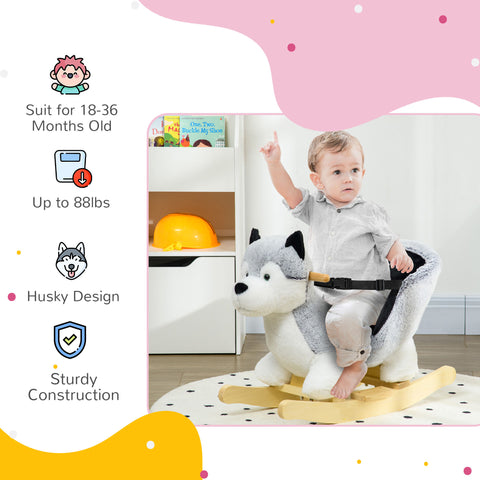 Toddler Rocking Chair Husky-Themed Rocking Animal with Wooden Base