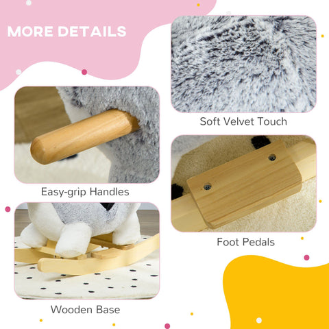 Toddler Rocking Chair Husky-Themed Rocking Animal with Wooden Base