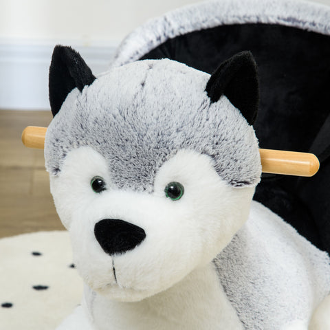 Toddler Rocking Chair Husky-Themed Rocking Animal with Wooden Base