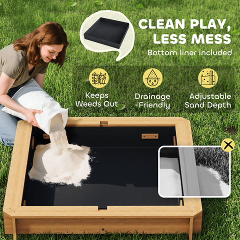 Wooden Kids Sandbox with Adjustable Canopy and Foldable Bench Seats