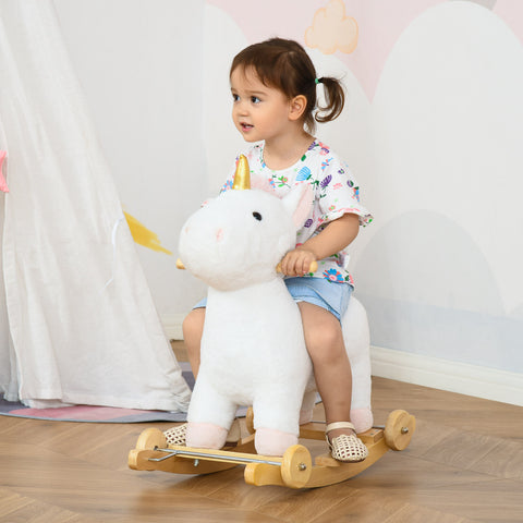 2-in-1 Kids Rocking Horse and Rolling Plush Unicorn Toy