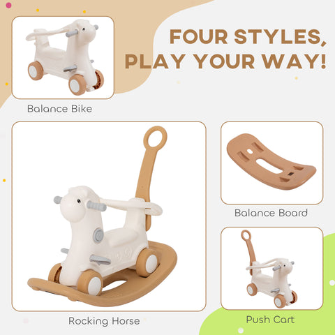 4-in-1 Toddler Rocking Horse with Push Handle and Balance Board