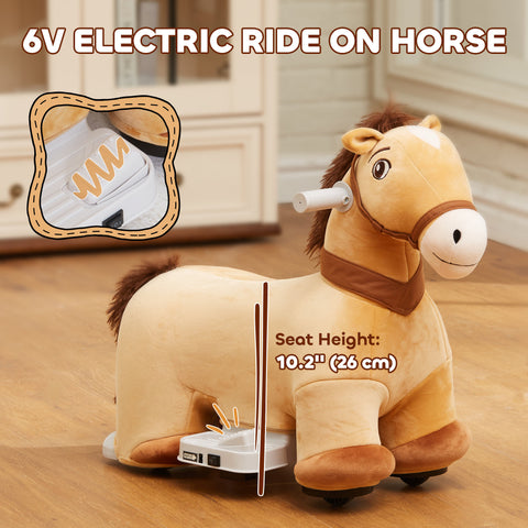 6V Electric Ride-on Horse Toy with Music and PU Wheels