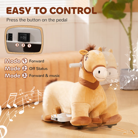 6V Electric Ride-on Horse Toy with Music and PU Wheels