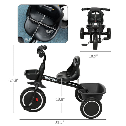 Toddler Tricycle with Adjustable Seat and Storage Baskets