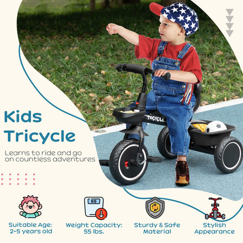 Toddler Tricycle with Adjustable Seat and Storage Baskets