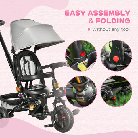 4-in-1 Foldable Toddler Tricycle with Canopy and Handle