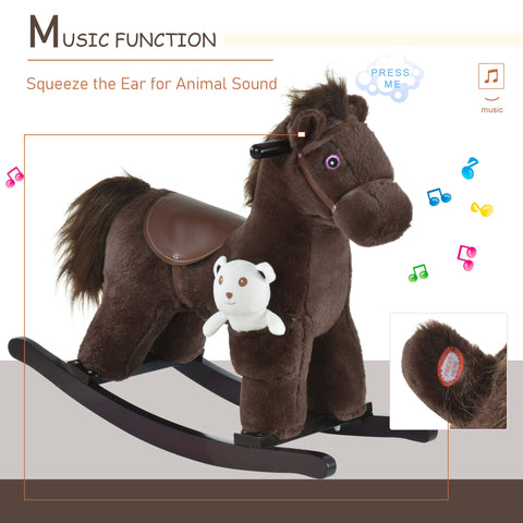 Plush Kids Rocking Horse with Realistic Sounds and Bear Toy