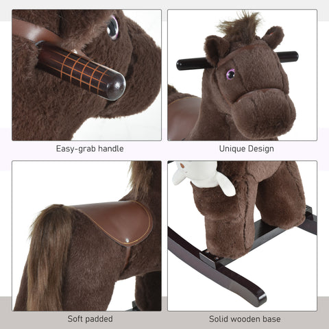 Plush Kids Rocking Horse with Realistic Sounds and Bear Toy