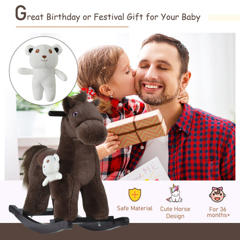 Plush Kids Rocking Horse with Realistic Sounds and Bear Toy