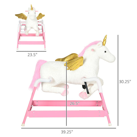 Plush Spring Rocking Unicorn Ride-on Toy with Sounds in Pink