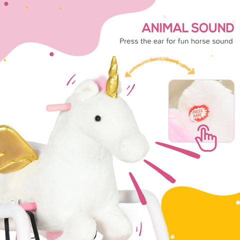 Plush Spring Rocking Unicorn Ride-on Toy with Sounds in Pink