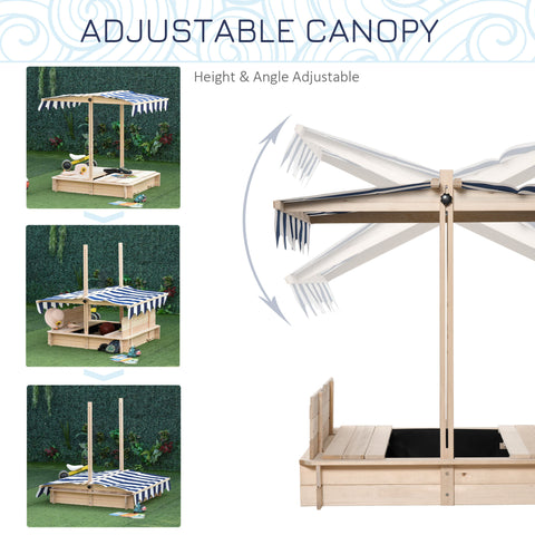 Wooden Kids Sandbox with Adjustable Canopy and Convertible Bench Seats