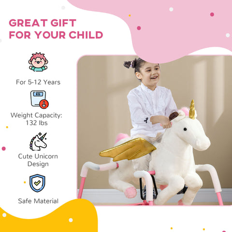 Plush Spring Rocking Unicorn Ride-on Toy with Sounds in Pink
