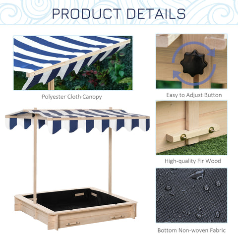 Wooden Kids Sandbox with Adjustable Canopy and Convertible Bench Seats