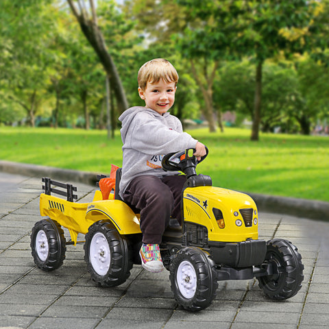 Kids Pedal Ride-on Tractor With Trailer, Shovel and Rake