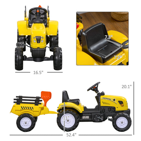 Kids Pedal Ride-on Tractor With Trailer, Shovel and Rake