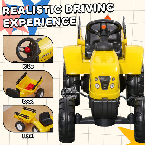 Kids Pedal Ride-on Tractor With Trailer, Shovel and Rake