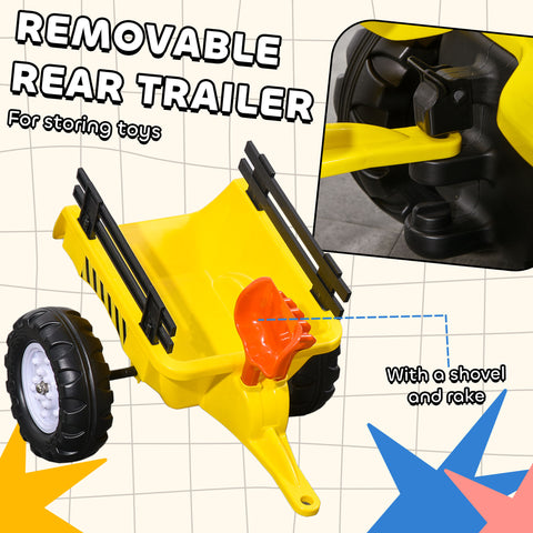 Kids Pedal Ride-on Tractor With Trailer, Shovel and Rake