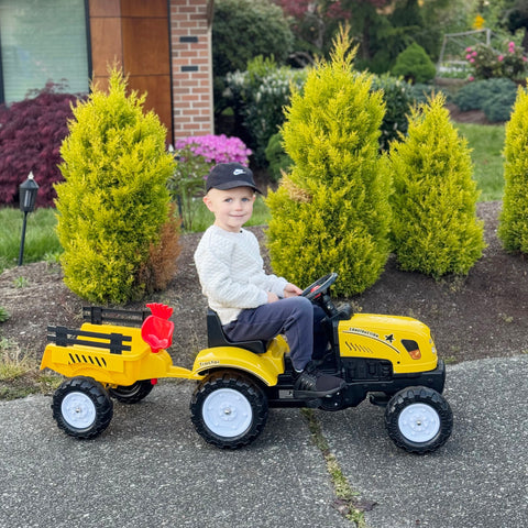 Kids Pedal Ride-on Tractor With Trailer, Shovel and Rake