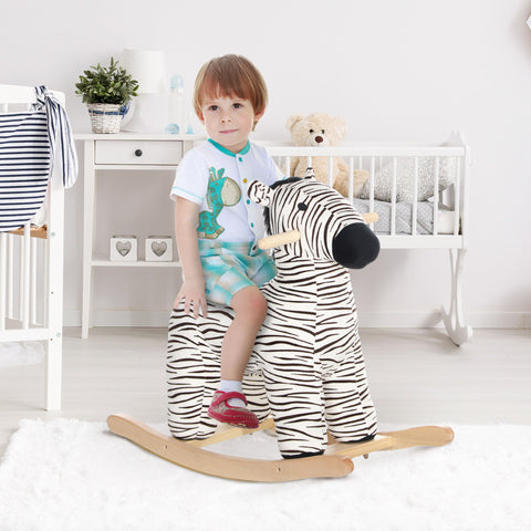 Zebra-Shaped Kids Plush Rocking Horse with Realistic Sound