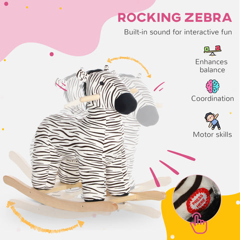 Zebra-Shaped Kids Plush Rocking Horse with Realistic Sound