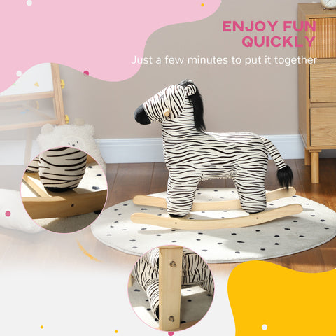 Zebra-Shaped Kids Plush Rocking Horse with Realistic Sound