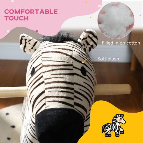 Zebra-Shaped Kids Plush Rocking Horse with Realistic Sound