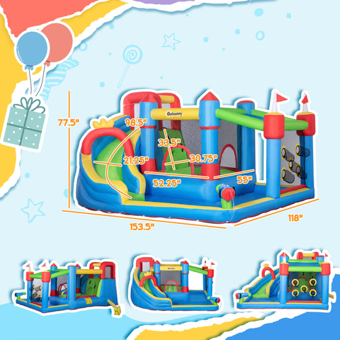6-in-1 Inflatable Water Slide with Splash Pool and Blower