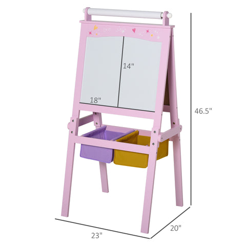 3-in-1 Kids Wooden Art Easel with Storage Baskets