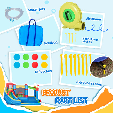 6-in-1 Inflatable Water Slide with Splash Pool and Blower