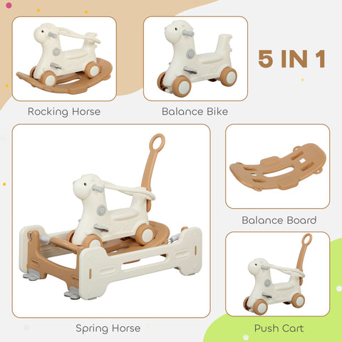 5-in-1 Kids Rocking Horse with Push Handle and Guardrails