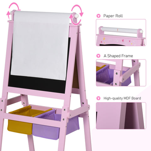 3-in-1 Kids Wooden Art Easel with Storage Baskets