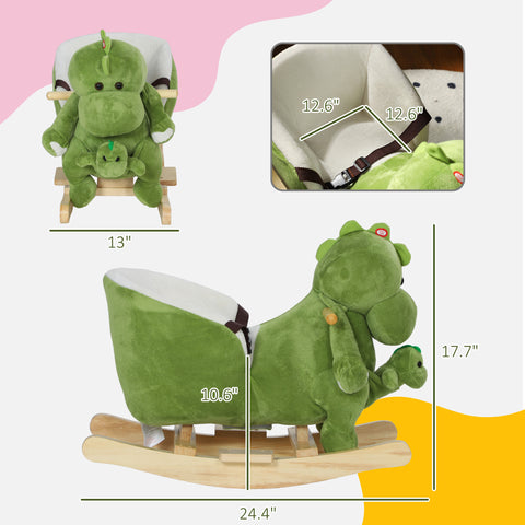 Plush Ride-On Dinosaur Rocker with Seat Belt and Puppet