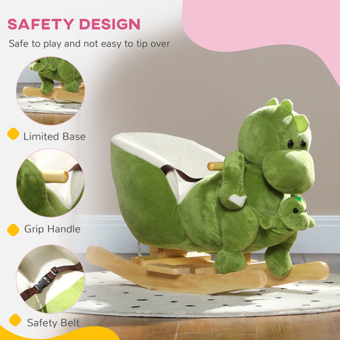Plush Ride-On Dinosaur Rocker with Seat Belt and Puppet