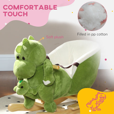 Plush Ride-On Dinosaur Rocker with Seat Belt and Puppet
